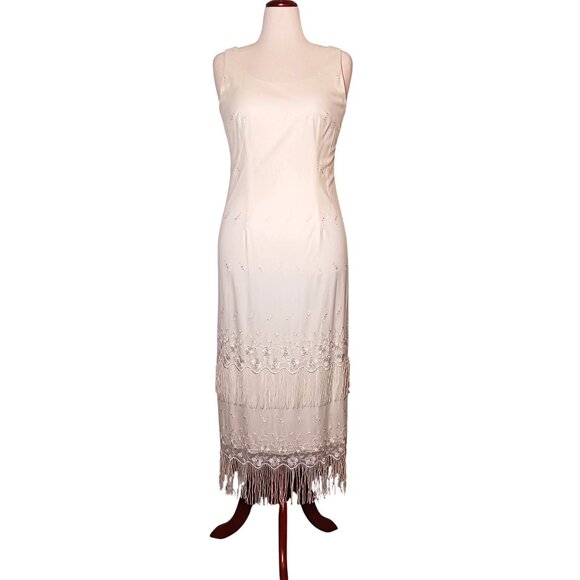 VTG Cattiva New York Cream Embroidered Lace Fringe Teired Dress w/ Jacket 8 - Picture 6 of 16